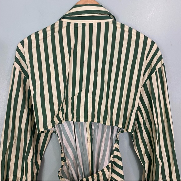 Simon Miller Loch Poplin Maxi Button Down Dress Striped Green Cut Out Large - Picture 9 of 15